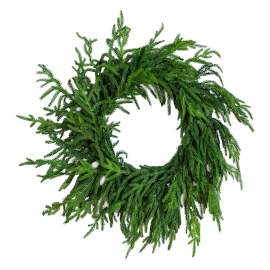 24in. Artificial Real Touch Norfolk Island Pine Wreath with Natural Look By Nearly Natural in Green | 24" x 4" x 24" | Michaels®